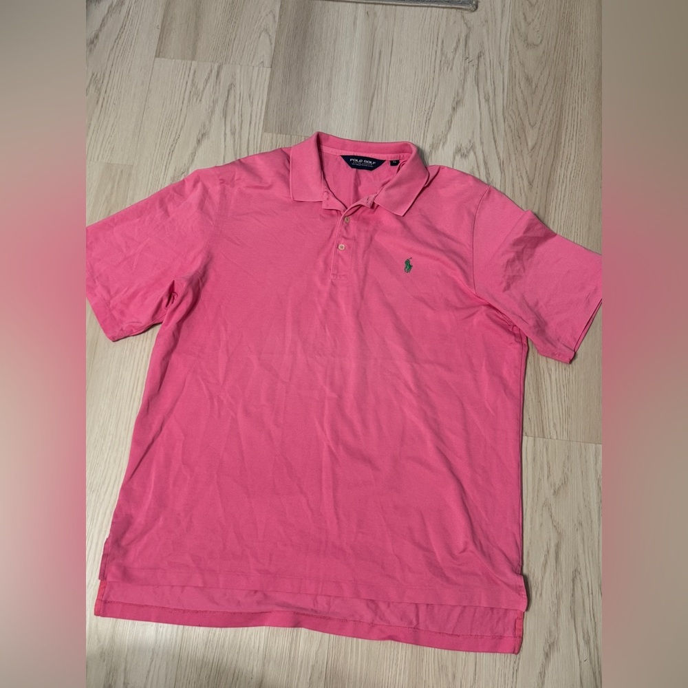 Polo Golf Ralph Lauren Shirt collared top pink green player logo Pima cotton XL